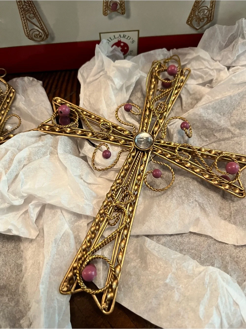Dillard's Gold and Pink Cross Christmas Ornament Set - Set of 3